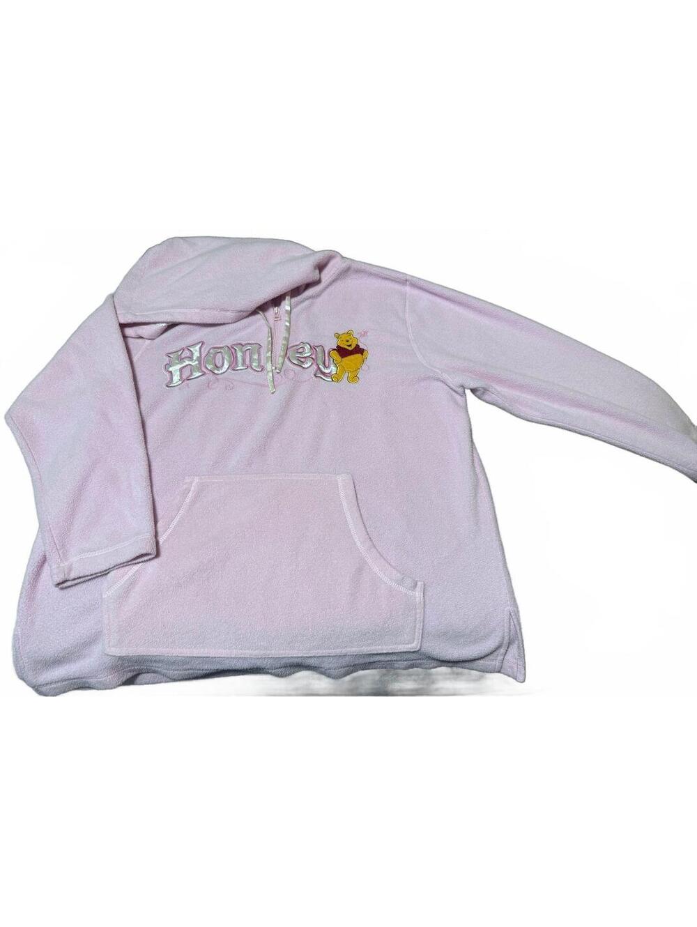 Vintage Y2K Disney Winnie the Pooh Fleece Hoodie 2XL Pink Quarter Zip Honey
